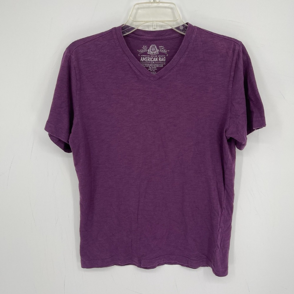 American Rag Men's Purple V-Neck Short Sleeve Cotton Slub Knit T-Shirt Size S